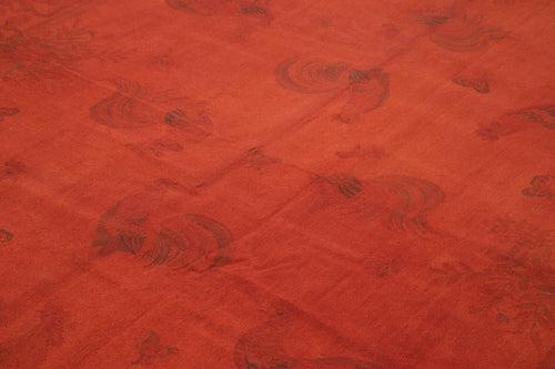 Needlepoint Orange Floral Cotton Wool Handmade Area Rug 7'7'' x 10'11''