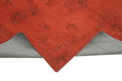 Needlepoint Orange Floral Cotton Wool Handmade Area Rug 7'7'' x 10'11''