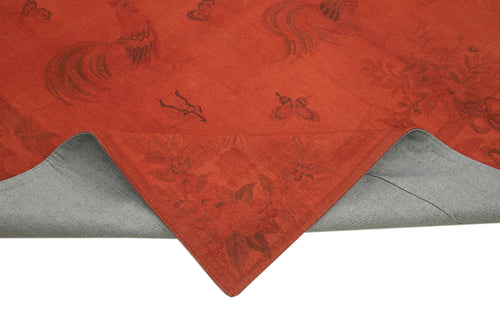 Needlepoint Orange Floral Cotton Wool Handmade Area Rug 7'7'' x 10'11''