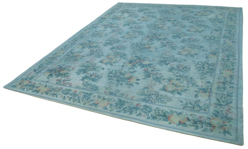 Needlepoint Blue Floral Cotton Wool Handmade Area Rug 8'4'' x 11'1''