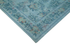 Needlepoint Blue Floral Cotton Wool Handmade Area Rug 8'4'' x 11'1''