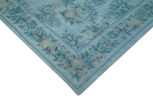 Needlepoint Blue Floral Cotton Wool Handmade Area Rug 8'4'' x 11'1''