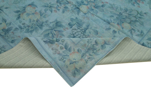 Needlepoint Blue Floral Cotton Wool Handmade Area Rug 8'4'' x 11'1''