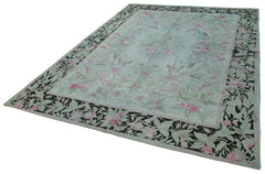Needlepoint Grey Floral Cotton Wool Handmade Area Rug 7'9'' x 11'3''