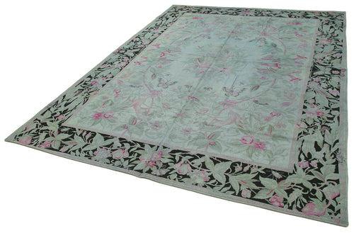 Needlepoint Grey Floral Cotton Wool Handmade Area Rug 7'9'' x 11'3''