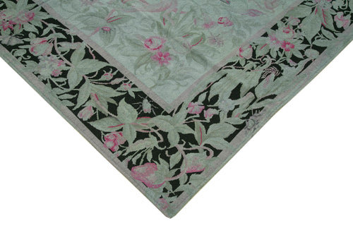 Needlepoint Grey Floral Cotton Wool Handmade Area Rug 7'9'' x 11'3''