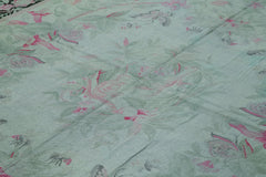 Needlepoint Grey Floral Cotton Wool Handmade Area Rug 7'9'' x 11'3''