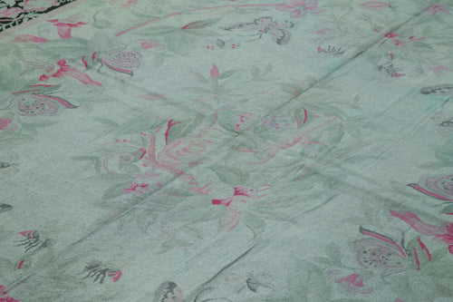 Needlepoint Grey Floral Cotton Wool Handmade Area Rug 7'9'' x 11'3''