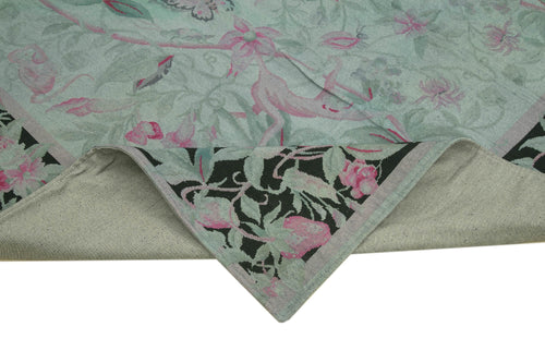 Needlepoint Grey Floral Cotton Wool Handmade Area Rug 7'9'' x 11'3''