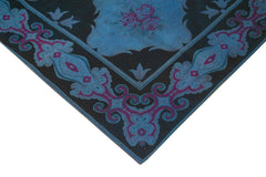 Handmade Area Rug - Blue Floral Cotton Wool Vintage Handwoven Carpet 8'3''x11'1''