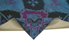 Handmade Area Rug - Blue Floral Cotton Wool Vintage Handwoven Carpet 8'3''x11'1''