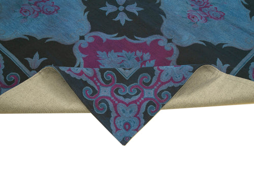 Handmade Area Rug - Blue Floral Cotton Wool Vintage Handwoven Carpet 8'3''x11'1''