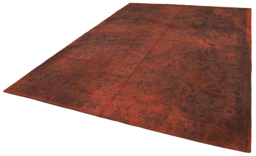 Handmade Area Rug – Vintage Orange Floral Cotton Wool Blend, Hand Woven Turkish Carpet 8'1"x11'1"
