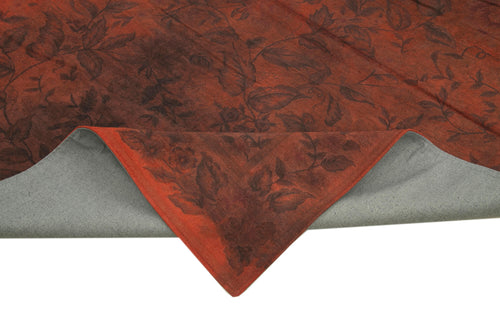 Handmade Area Rug – Vintage Orange Floral Cotton Wool Blend, Hand Woven Turkish Carpet 8'1"x11'1"