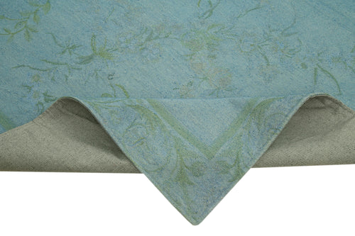 Needlepoint Blue Floral Cotton Wool Handmade Area Rug 7'9'' x 10'3''