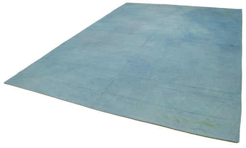 Handmade Area Rug - Blue Floral Cotton Wool Vintage Turkish Carpet 8'3''x11'2''