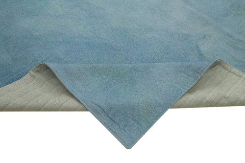 Handmade Area Rug - Blue Floral Cotton Wool Vintage Turkish Carpet 8'3''x11'2''