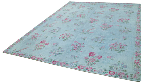 Needlepoint Blue Floral Cotton Wool Handmade Area Rug 8'2'' x 11'2''