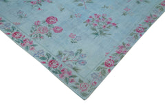 Needlepoint Blue Floral Cotton Wool Handmade Area Rug 8'2'' x 11'2''
