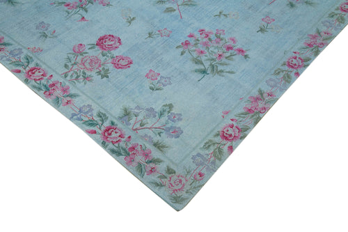 Needlepoint Blue Floral Cotton Wool Handmade Area Rug 8'2'' x 11'2''