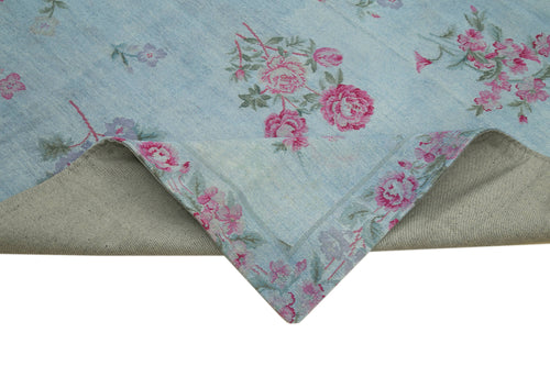 Needlepoint Blue Floral Cotton Wool Handmade Area Rug 8'2'' x 11'2''