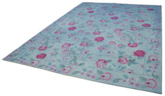 Needlepoint Blue Floral Cotton Wool Handmade Area Rug 8'2'' x 11'4''