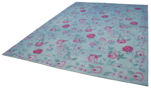 Needlepoint Blue Floral Cotton Wool Handmade Area Rug 8'2'' x 11'4''