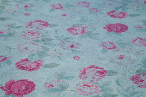 Needlepoint Blue Floral Cotton Wool Handmade Area Rug 8'2'' x 11'4''