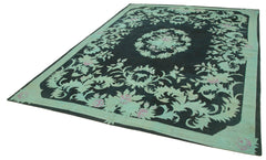Needlepoint Turquoise Floral Cotton Wool Handmade Area Rug 7'9'' x 10'6''