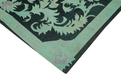 Needlepoint Turquoise Floral Cotton Wool Handmade Area Rug 7'9'' x 10'6''