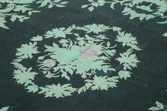 Needlepoint Turquoise Floral Cotton Wool Handmade Area Rug 7'9'' x 10'6''