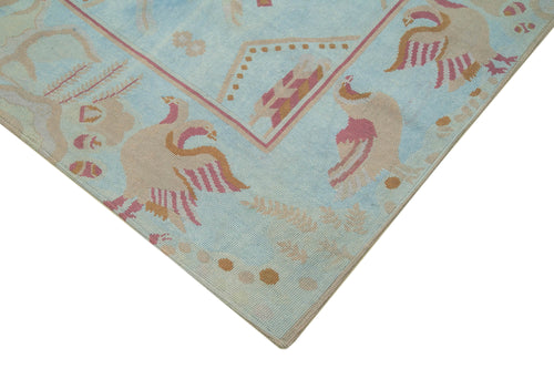 Needlepoint Blue Floral Cotton Wool Handmade Area Rug 7'10'' x 11'0''