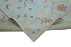 Needlepoint Blue Floral Cotton Wool Handmade Area Rug 7'10'' x 11'0''