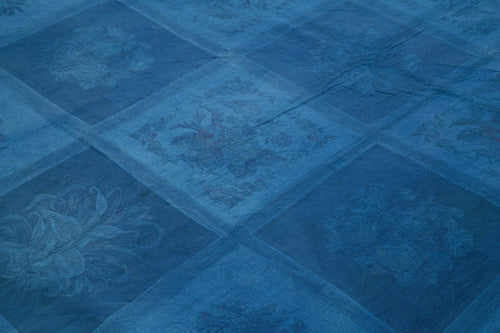 Needlepoint Blue Floral Cotton Wool Handmade Area Rug 7'9'' x 11'1''