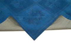 Needlepoint Blue Floral Cotton Wool Handmade Area Rug 7'9'' x 11'1''