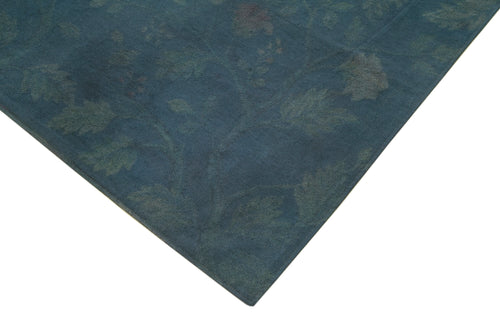 Handmade Area Rug – Blue Floral Cotton Wool Vintage Turkish Carpet 8'4''x11'3''