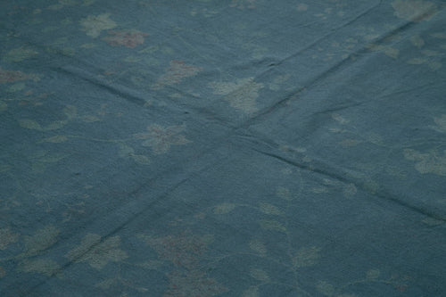 Handmade Area Rug – Blue Floral Cotton Wool Vintage Turkish Carpet 8'4''x11'3''