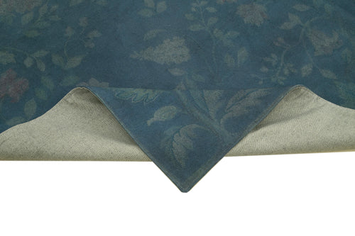 Handmade Area Rug – Blue Floral Cotton Wool Vintage Turkish Carpet 8'4''x11'3''