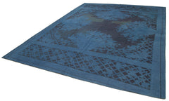 Handmade Area Rug – Blue Floral Pattern Cotton Wool Vintage Turkish Carpet 9'3''x12'3''