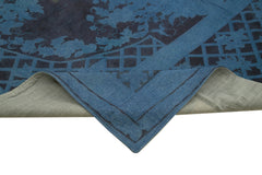 Handmade Area Rug – Blue Floral Pattern Cotton Wool Vintage Turkish Carpet 9'3''x12'3''