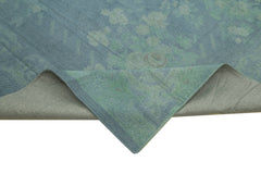 Needlepoint Blue Floral Cotton Wool Handmade Area Rug 9'2'' x 13'1''