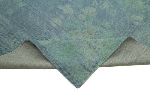 Needlepoint Blue Floral Cotton Wool Handmade Area Rug 9'2'' x 13'1''