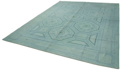 Needlepoint Blue Floral Cotton Wool Handmade Area Rug 9'0'' x 12'2''