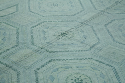 Needlepoint Blue Floral Cotton Wool Handmade Area Rug 9'0'' x 12'2''