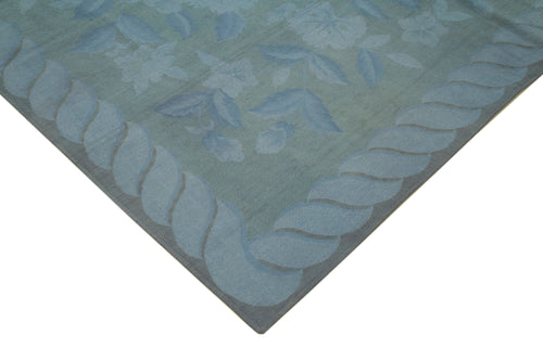 Needlepoint Blue Floral Cotton Wool Handmade Area Rug 9'2'' x 11'10''