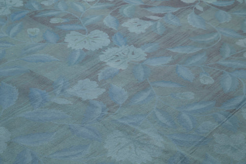 Needlepoint Blue Floral Cotton Wool Handmade Area Rug 9'2'' x 11'10''