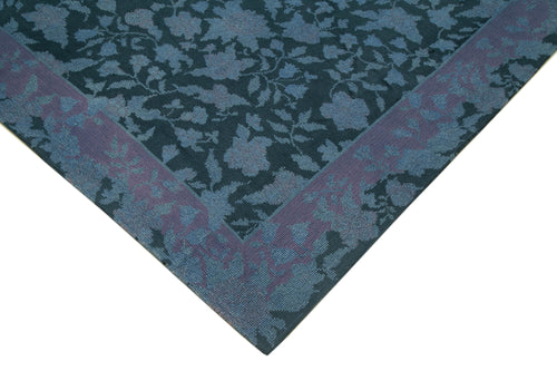 Needlepoint Blue Floral Cotton Wool Handmade Area Rug 9'7'' x 13'0''