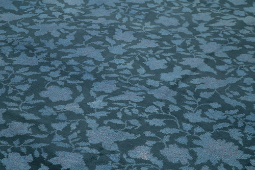 Needlepoint Blue Floral Cotton Wool Handmade Area Rug 9'7'' x 13'0''