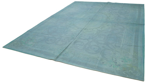 Handmade Area Rug – Blue Floral Pattern Cotton Wool Turkish Carpet 9'5''x12'8''