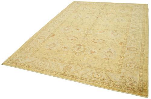Handmade Area Rug – Classic Beige Turkish Wool Rug 7'3'' x 10'4'' for Living Room